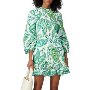 Staud white green paisley print cotton floral dress size 8